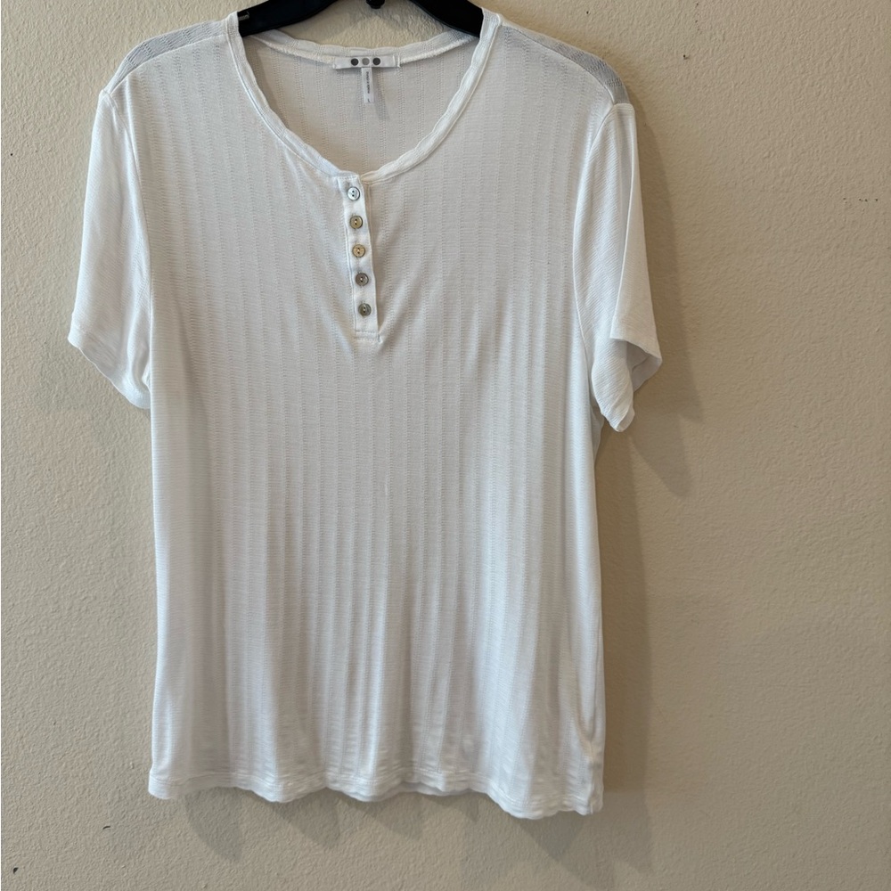 Three Dots White Short Sleeve Henley Top